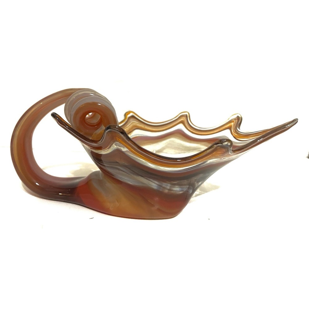Vintage Sooner USA Hand Blown Art Glass Leaf Sleigh Candy Dish Bowl Display
